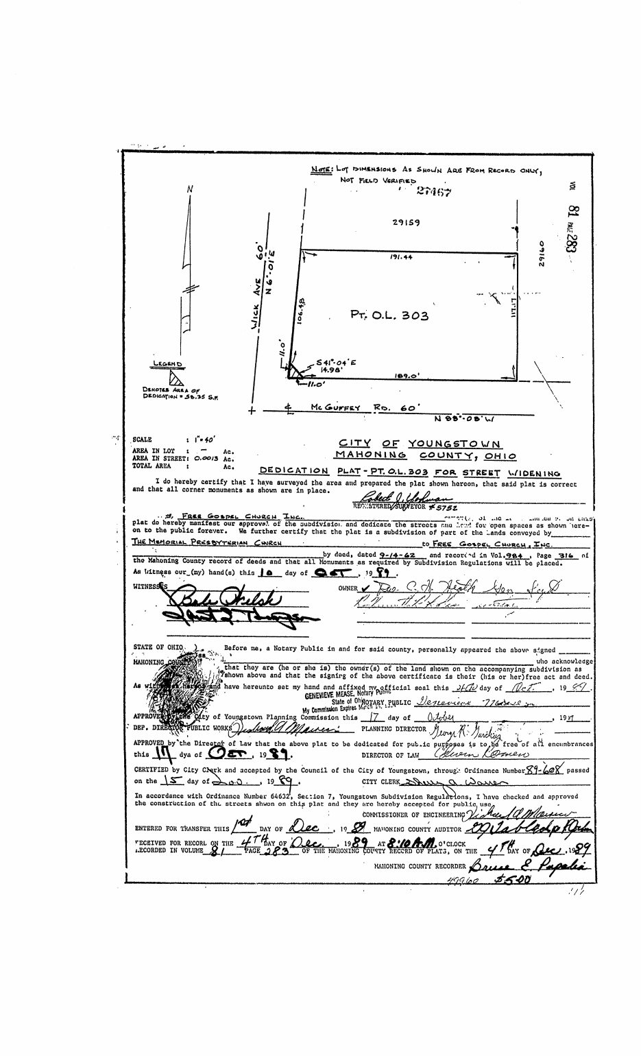 1989 street dedication plat · Plat Vol. 81, p. 283