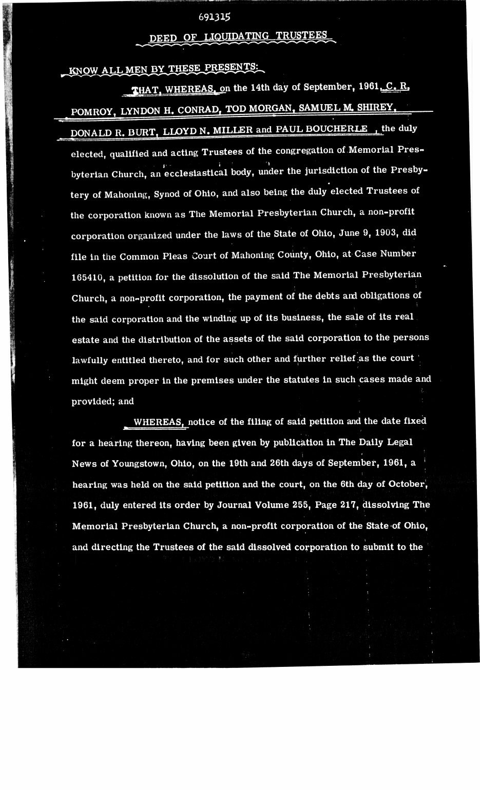 1962 deed · Free Gospel · Deed Vol. 984, p. 316